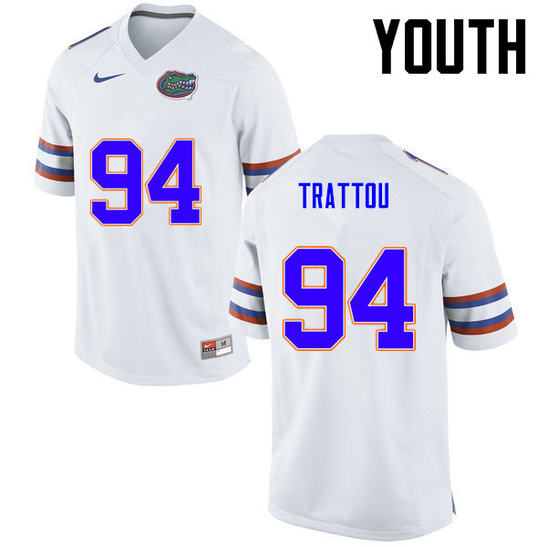 Youth Florida Gators #94 Justin Trattou College Football Jerseys-White